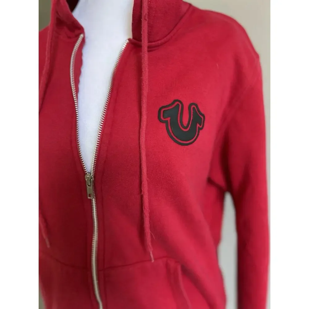 True Religion Zip Hoodie Buddha Logo Red Sweatshirt Retro Grunge Skater Core MED